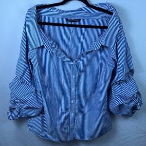 Zara Blue and White Striped Button Down Shirt